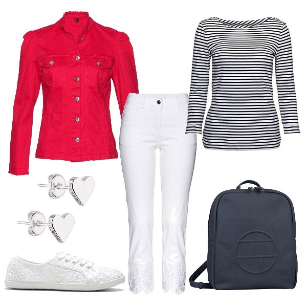 Outfit femme - Détails ravissants. Style Basique pour Bureau. Assortir avec manteaux, jeans, sneakers, t-shirts, sacs à dos, boucles d'oreilles.