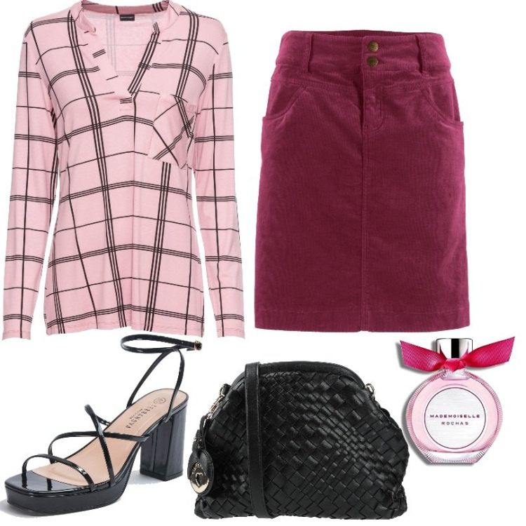 Outfit donna - Colori femminili. Stile Casual per Tutti i giorni. Abbinamento con gonne lunghe, maglieria, borse a tracolla, sandali in pelle, profumi.