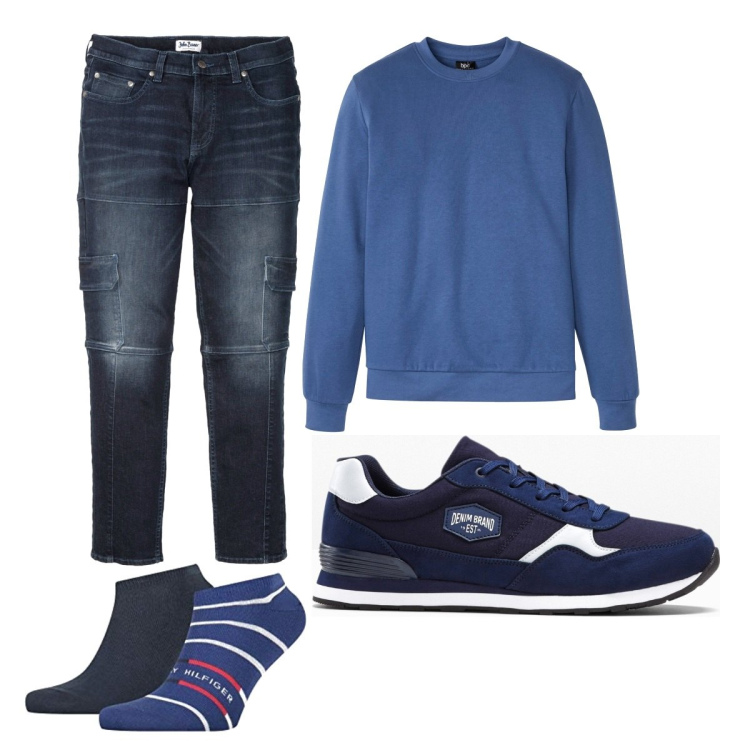 Outfit uomo - Casual #8597. Stile Casual per Tutti i giorni. Abbinamento con jeans slim fit, sneakers, felpe, calzini.