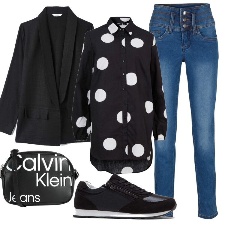Outfit donna - Total look #1578171. Stile Basic per Ufficio. Abbinamento con jeans, sneakers, camicie, borse a tracolla, blazer.