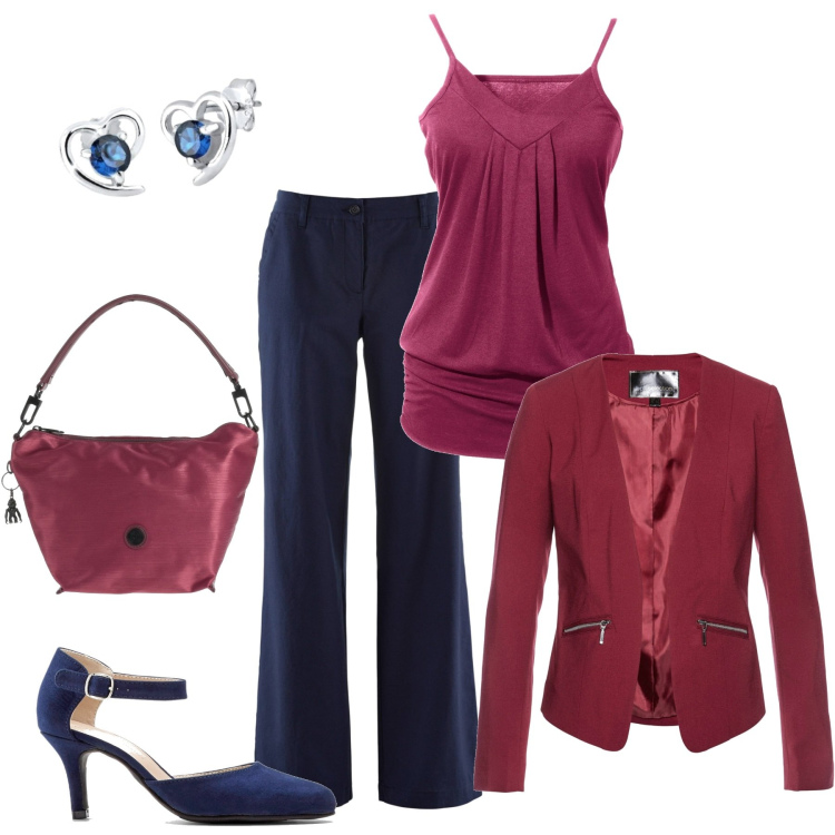 Outfit donna - Women not for a day only #35. Stile Casual chic per Cerimonia. Abbinamento con top, blazer, pantaloni, décolleté, borse a mano, orecchini.