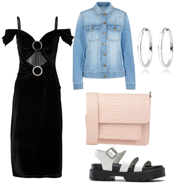 Outfit donna - Glamour. Stile Glamour per Tutti i giorni. Abbinamento con blazer, vestiti, sandali, borse a tracolla, orecchini.