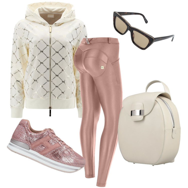 Outfit donna - Stile sporty chic. Stile Sporty chic per Sport. Abbinamento con sneakers, zaini, occhiali da sole, pantaloni skinny, felpe con cappuccio.
