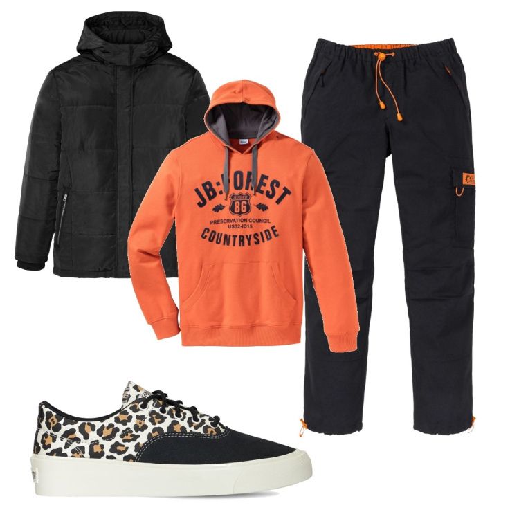 Outfit uomo - Casual #8664. Stile Casual per Tutti i giorni. Abbinamento con pantaloni, felpe con cappuccio, giacche, sneakers.