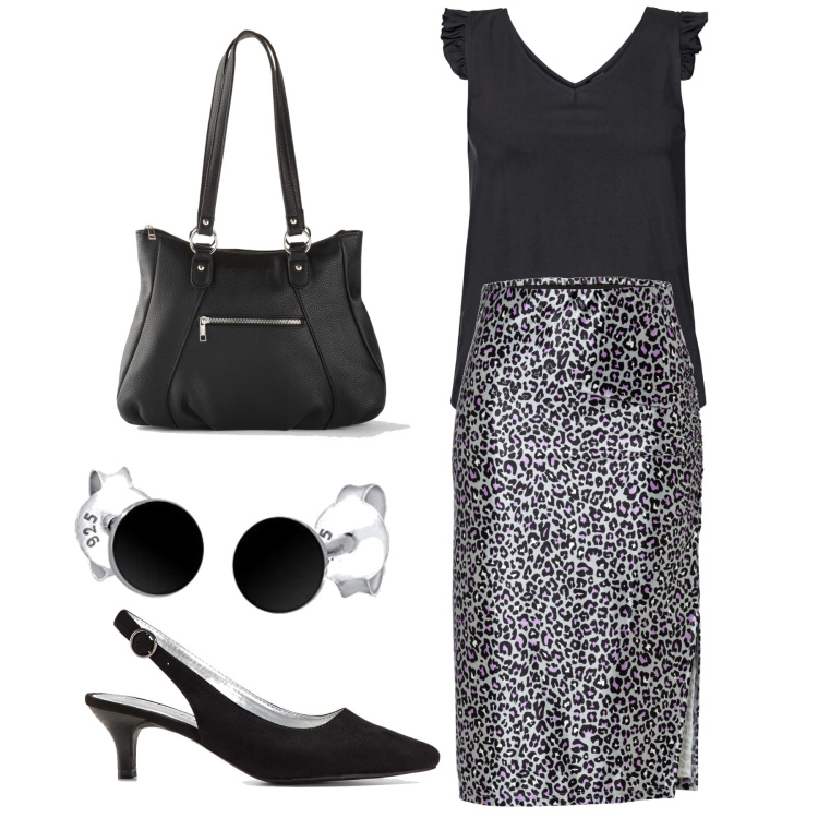 Outfit donna - Davvero low cost. Stile Glamour per Ufficio. Abbinamento con top, gonne, décolleté, borse a mano, orecchini.