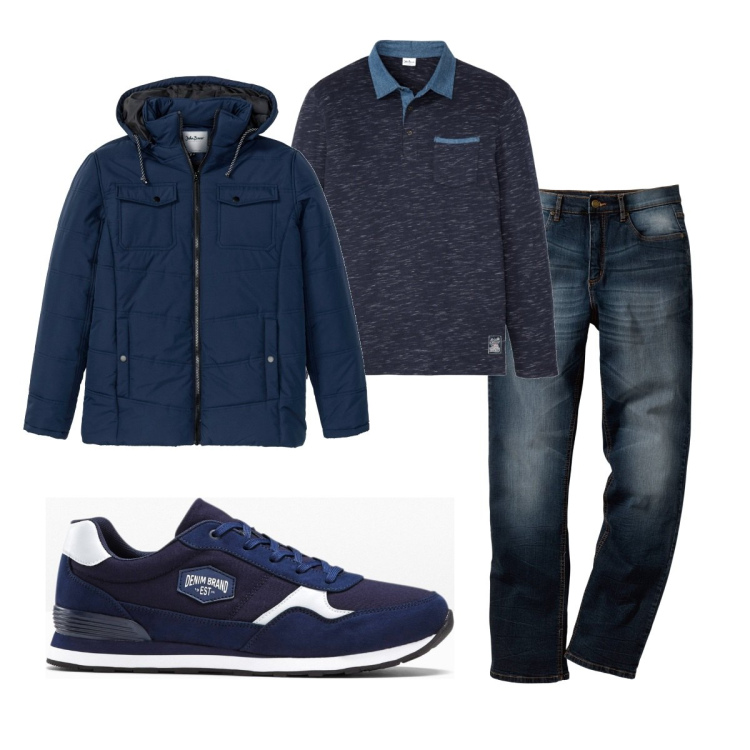 Outfit uomo - Casual #8690. Stile Casual per Tutti i giorni. Abbinamento con sneakers, jeans dritti, polo, giacche.