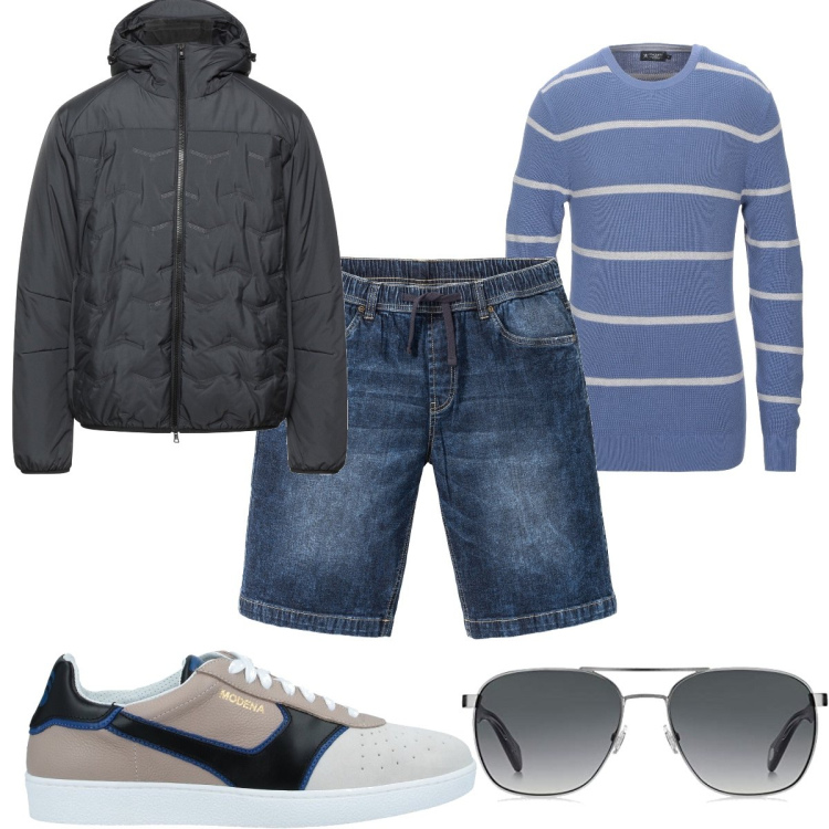 Outfit uomo - Total look #1578959. Stile Trendy per Tutti i giorni. Abbinamento con bermuda, sneakers, piumini, pullovers, occhiali da sole.