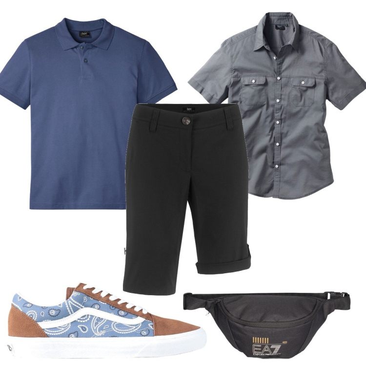 Outfit uomo - Total look #1578961. Stile Trendy per Tutti i giorni. Abbinamento con camicie a manica corta, bermuda, polo, sneakers, borse sportive.