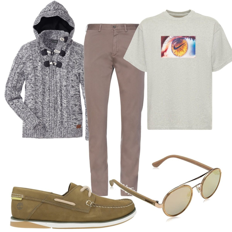 Outfit uomo - Total look #1578963. Stile Trendy per Tutti i giorni. Abbinamento con maglieria, scarpe stringate, pantaloni, t-shirt, occhiali da sole.