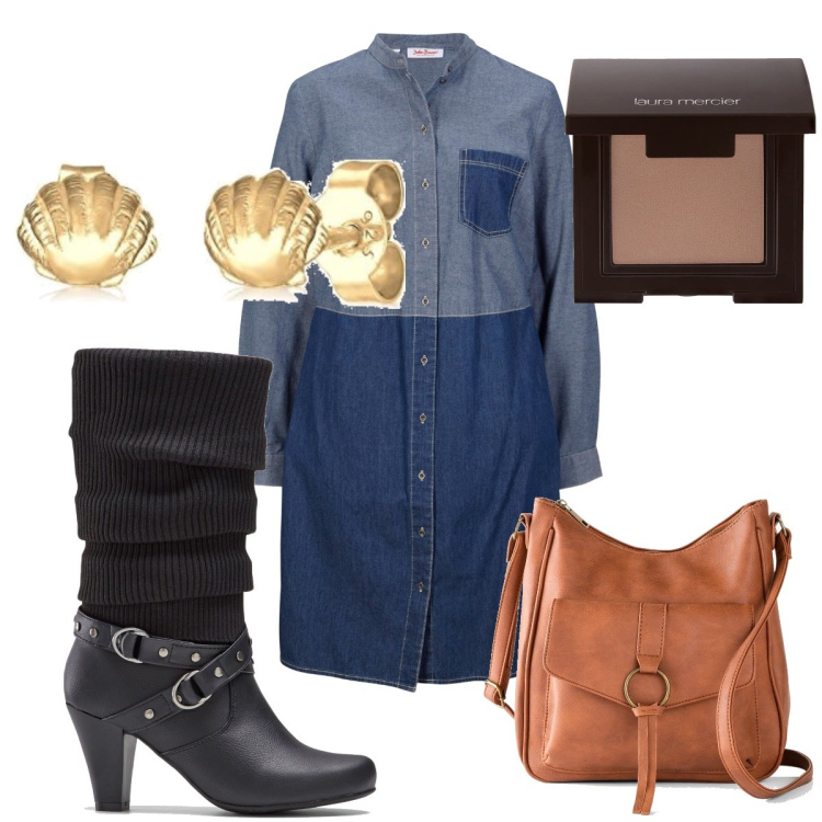 Outfit donna - Total look #1579004. Stile Trendy per Tutti i giorni. Abbinamento con stivali, borse a tracolla, vestiti, ombretti, orecchini.