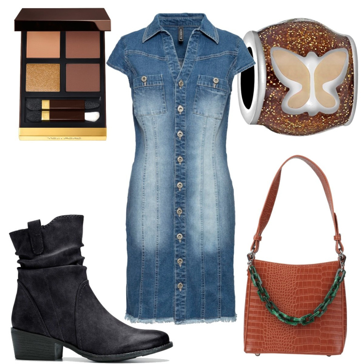 Outfit donna - Total look #1579056. Stile Trendy per Tutti i giorni. Abbinamento con stivaletti texani, vestiti corti, borse a mano, braccialetti, ombretti.