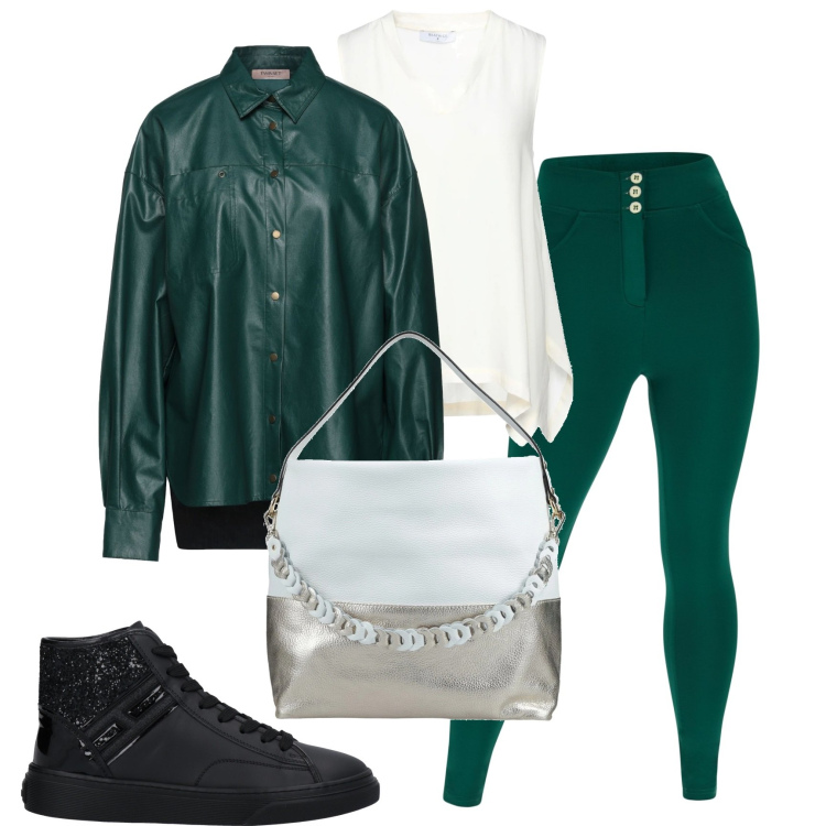 Outfit donna - Mid season sale. Stile Casual per Tutti i giorni. Abbinamento con sneakers, camicie, top, borse a mano, pantaloni skinny.