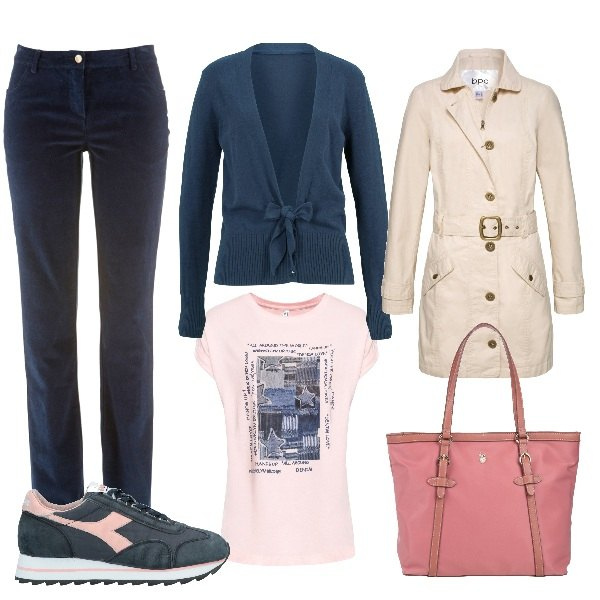 Outfit donna - Total look #1579183. Stile Trendy per Tutti i giorni. Abbinamento con pantaloni, cardigans, trench, maglieria, sneakers, borse a mano.