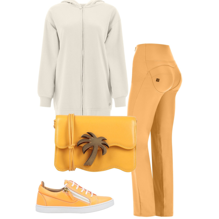 Outfit donna - Freddy. Stile Sporty chic per Tutti i giorni. Abbinamento con borse a tracolla, sneakers, pantaloni, felpe con cappuccio.