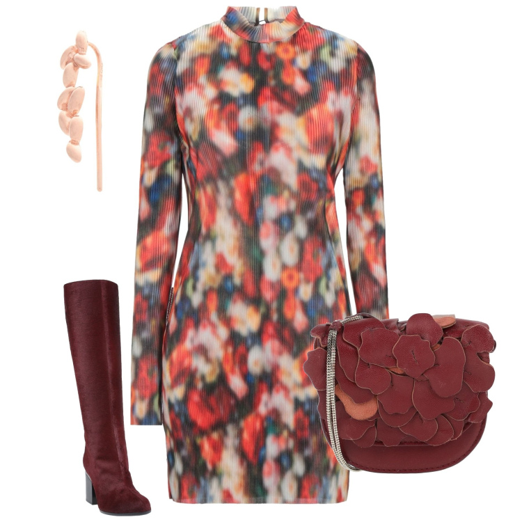 Outfit donna - Yoox Spring mid season. Stile Romantica per Cerimonia. Abbinamento con stivali, vestiti corti, borse a tracolla, orecchini.