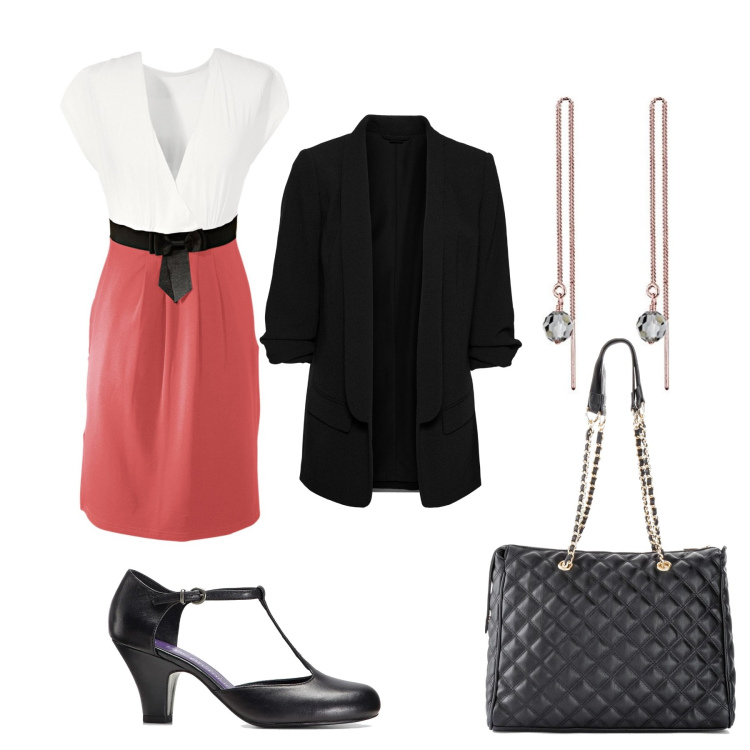 Outfit donna - Total look #1579259. Stile Trendy per Ufficio. Abbinamento con blazer, shopping bag, vestiti, décolleté, orecchini.