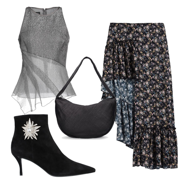 Outfit donna - Total look #1579438. Stile Trendy per Serata fuori. Abbinamento con minigonne, top, stivaletti, borse a spalla.