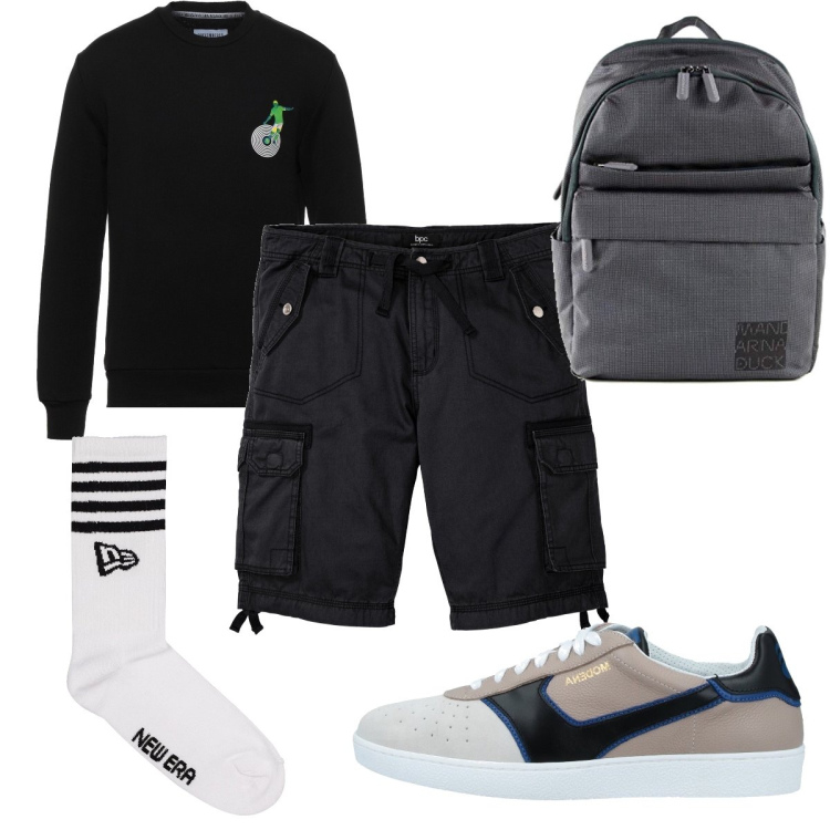 Outfit uomo - Total look #1579787. Stile Trendy per Sport. Abbinamento con bermuda, sneakers, felpe, borse sportive, calzini.