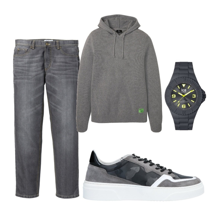 Outfit uomo - Casual #8808. Stile Casual per Tutti i giorni. Abbinamento con jeans dritti, maglieria, sneakers, orologi.
