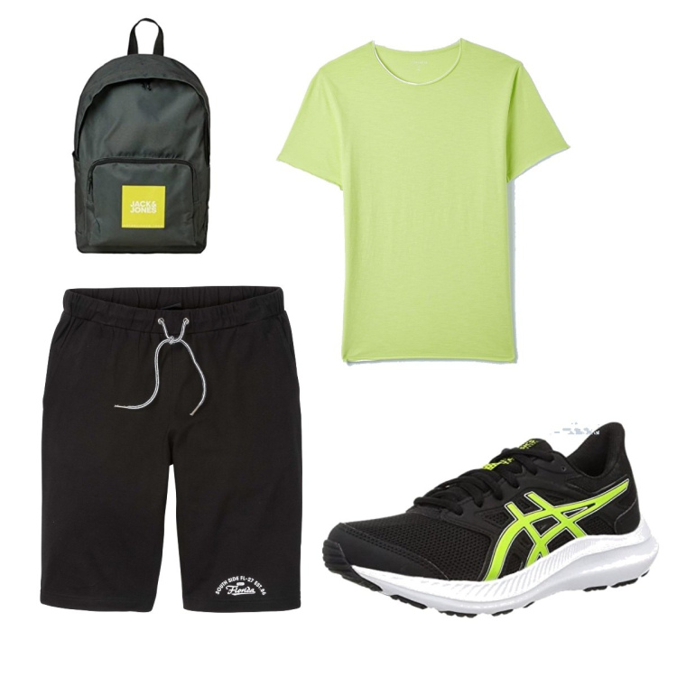 Outfit uomo - Sport. Stile Casual per Sport. Abbinamento con bermuda, t-shirt, scarpe sportive, borse sportive.