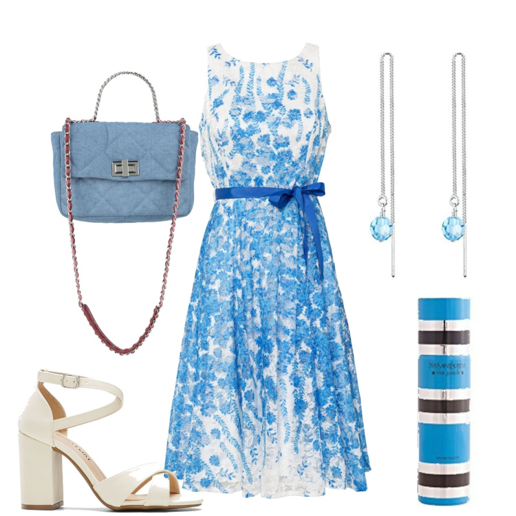 Outfit donna - Total look #1579916. Stile Romantica per Tutti i giorni. Abbinamento con vestiti, sandali col tacco, borse a mano, profumi, orecchini.
