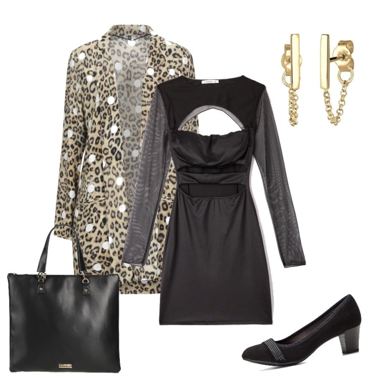 Outfit donna - Il blazer leopardato. Stile Sexy per Serata fuori. Abbinamento con décolleté, blazer, borse a mano, vestiti, orecchini.
