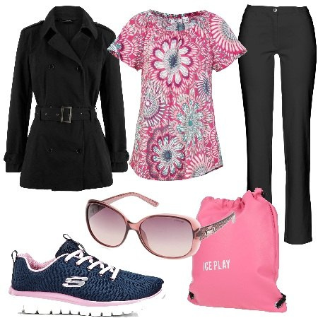 Outfit donna - La mia migliore amica!. Stile Glamour per Tutti i giorni. Abbinamento con pantaloni, trench, vestiti, sneakers, zaini, occhiali da sole.