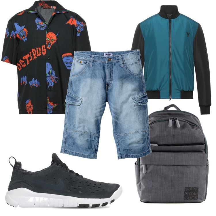 Outfit uomo - Trendy #5646. Stile Trendy per Tutti i giorni. Abbinamento con bermuda, camicie a manica corta, giacche, sneakers, borse sportive.
