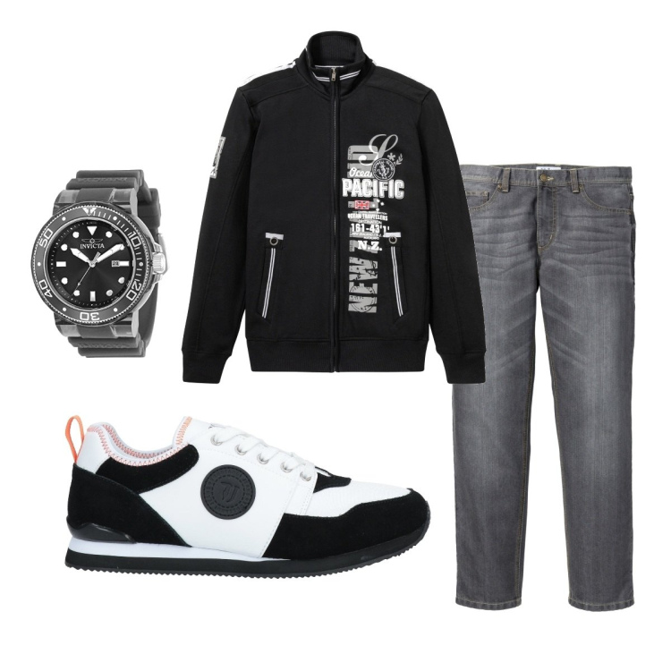 Outfit uomo - Casual #8896. Stile Casual per Tutti i giorni. Abbinamento con jeans dritti, felpe, sneakers, orologi analogici.