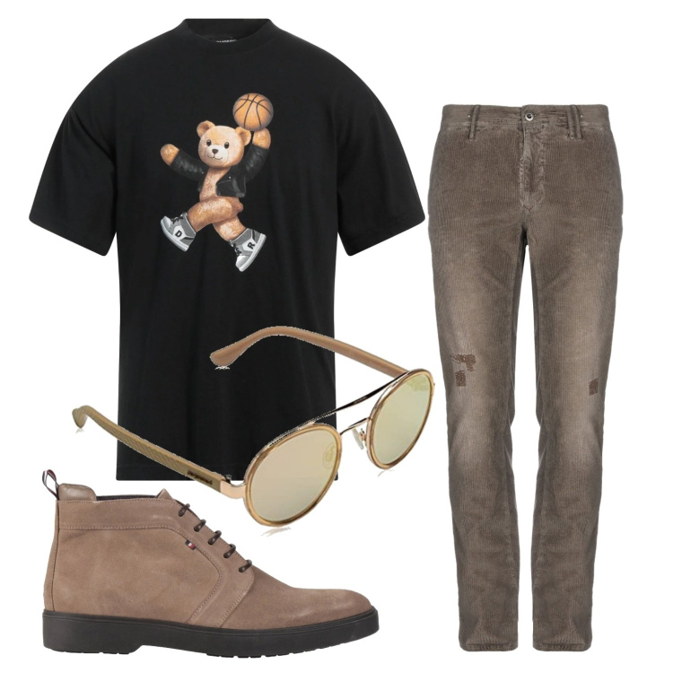 Outfit uomo - Total look #1580250. Stile Casual per Tutti i giorni. Abbinamento con pantaloni, stivali e stivaletti, t-shirt, occhiali da sole.