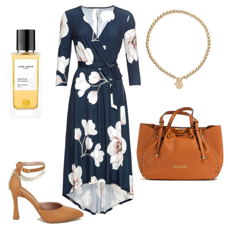 Outfit donna - Pranzo in famiglia. Stile Bon Ton per Cerimonia. Abbinamento con vestiti lunghi, décolleté, borse a tracolla, collane, profumi.