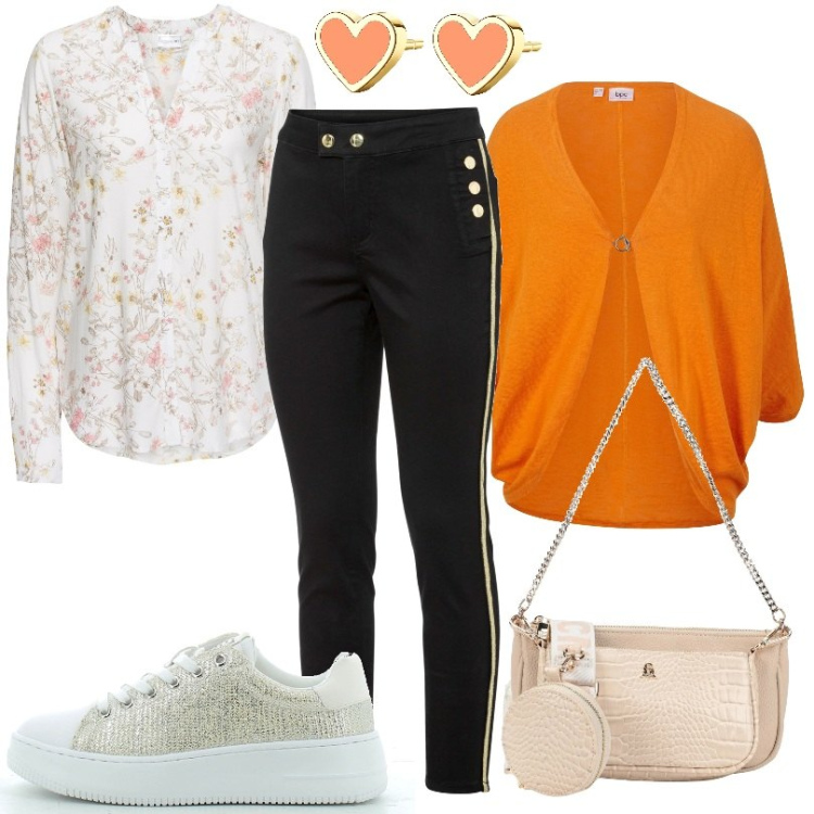 Outfit donna - La donna che ama la comodità. Stile Casual per Tutti i giorni. Abbinamento con camicie, pantaloni, cardigans, borse a mano, orecchini, sneakers.