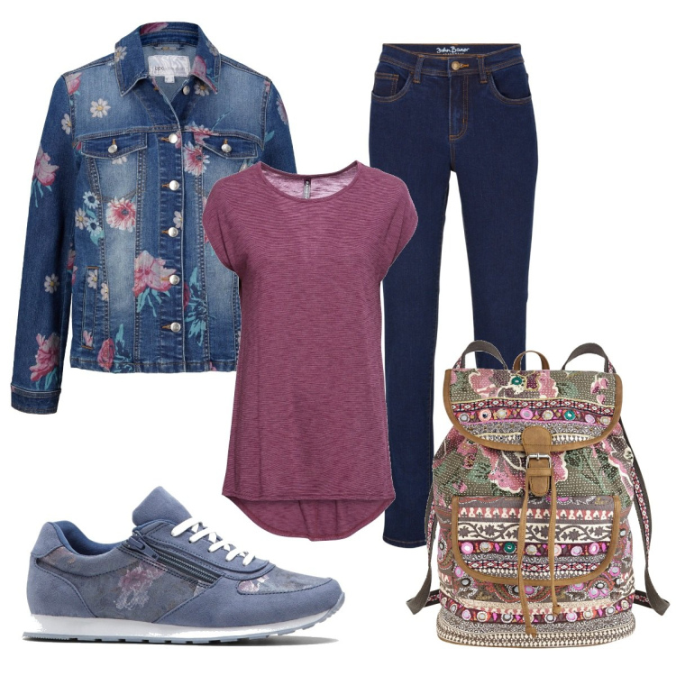 Outfit donna - Spring con Bonprix. Stile Casual chic per Tutti i giorni. Abbinamento con maglieria, giacche, sneakers, jeans, zaini.