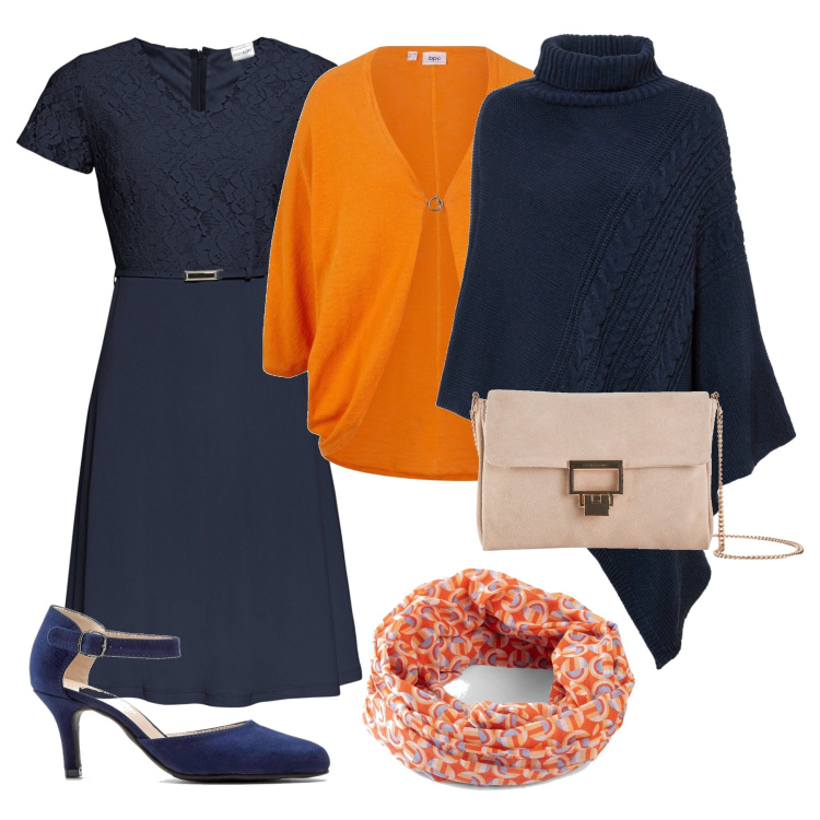 Outfit donna - Un fresco aprile. Stile Casual chic per Tutti i giorni. Abbinamento con vestiti corti, cinture, cardigans, décolleté, pochette, pullovers.