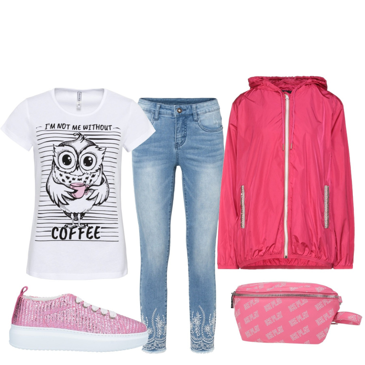 Outfit donna - Total look #1581909. Stile Basic per Tutti i giorni. Abbinamento con sneakers, giacche, marsupi, t-shirt sportive, jeans skinny.