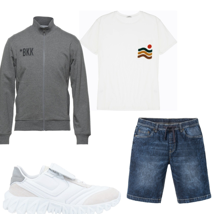 Outfit uomo - Primi caldi in bermuda. Stile Casual per Tutti i giorni. Abbinamento con bermuda, felpe, sneakers, t-shirt.
