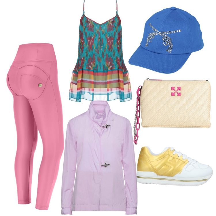 Outfit donna - Casual chic. Stile Casual chic per Tutti i giorni. Abbinamento con giacche, sneakers, top, borse a mano, cappelli con visiera, pantaloni skinny.