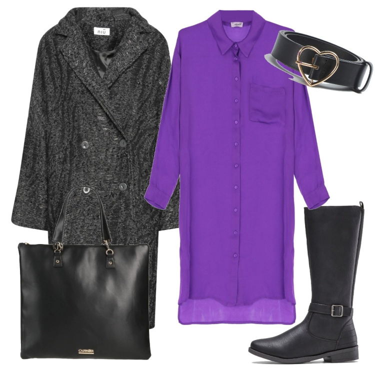 Outfit donna - Total look #1583215. Stile Basic per Tutti i giorni. Abbinamento con stivali, borse a mano, cappotti, cinture, vestiti chemisier.