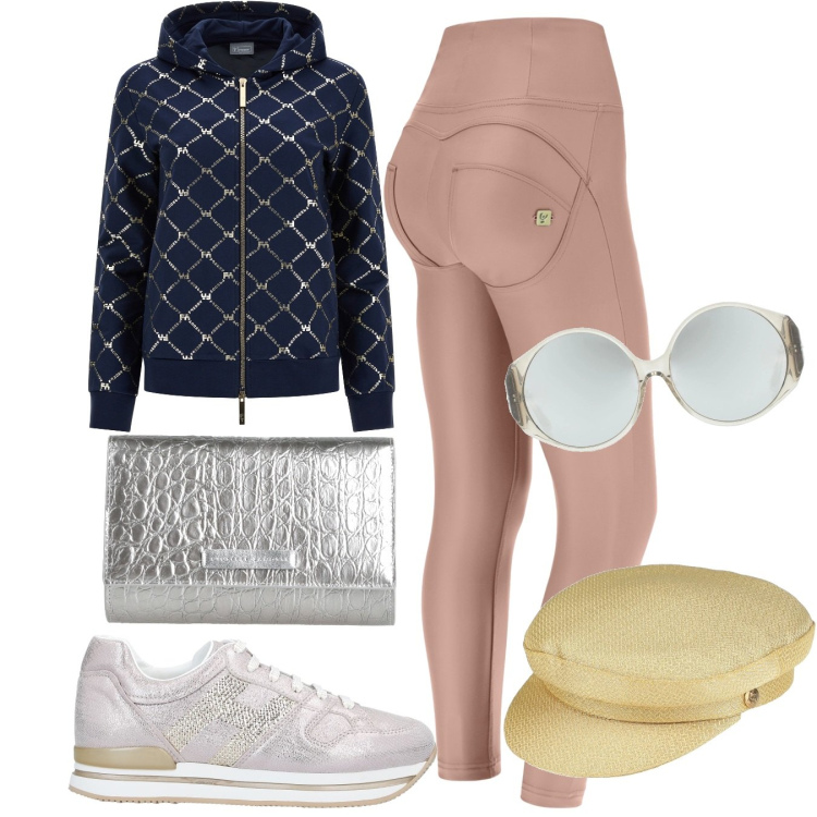 Outfit donna - Sporty chic. Stile Sporty chic per Tutti i giorni. Abbinamento con sneakers, cappelli, borse a mano, occhiali da sole, pantaloni skinny, felpe con cappuccio.