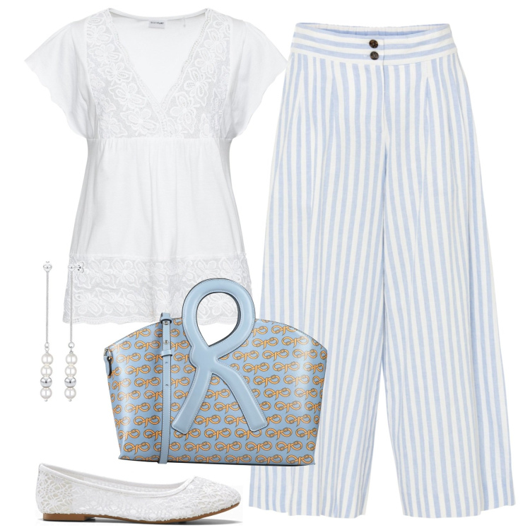 Outfit donna - Curvy bon ton. Stile Bon Ton per Tutti i giorni. Abbinamento con maglieria, ballerine, pantaloni culotte, borse a mano, orecchini.