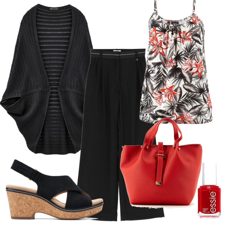 Outfit donna - Curvy low cost. Stile Trendy per Tutti i giorni. Abbinamento con top, cappotti, borse a tracolla, zeppe, pantaloni, smalti.