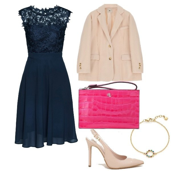 Outfit donna - Vestiti primaverili - Curvy Ed.. Stile Chic per Cerimonia. Abbinamento con vestiti corti, décolleté, giacche, pochette, braccialetti.