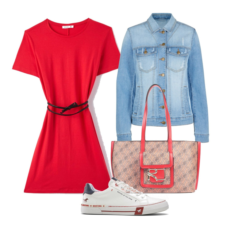 Outfit donna - Basic in rosso. Stile Basic per Tutti i giorni. Abbinamento con blazer, sneakers, borse a spalla, vestiti.