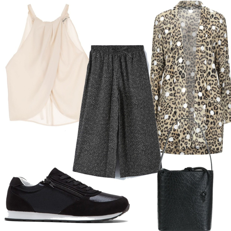Outfit donna - Trendy #7840. Stile Trendy per Tutti i giorni. Abbinamento con sneakers, blazer, borse a mano, pantaloni a palazzo, top.