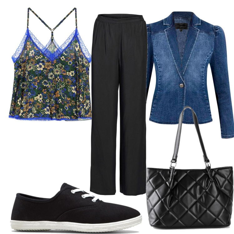Outfit donna - Total look #1584664. Stile Trendy per Tutti i giorni. Abbinamento con sneakers, blazer, pantaloni a palazzo, borse a mano, top.