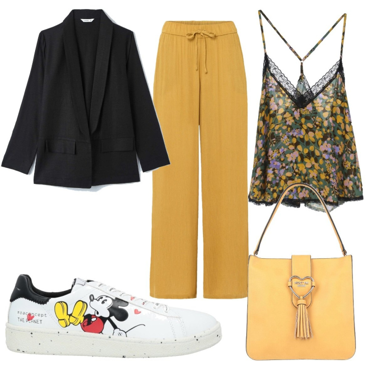 Outfit donna - Total look #1584708. Stile Trendy per Tutti i giorni. Abbinamento con pantaloni, borse a mano, sneakers, blazer, top.