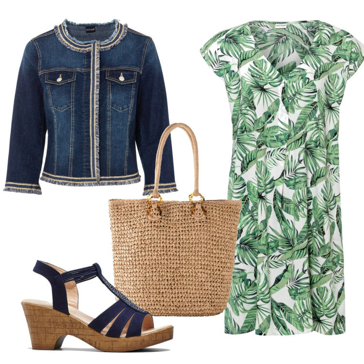 Outfit donna - BonPrix - Spring Edition. Stile Casual per Tutti i giorni. Abbinamento con blazer, vestiti, sandali, shopping bag.