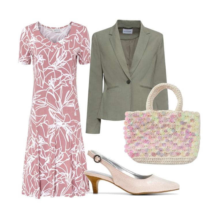 Outfit donna - Primavera decisa. Stile Bon Ton per Tutti i giorni. Abbinamento con blazer, vestiti, décolleté, borse a mano.