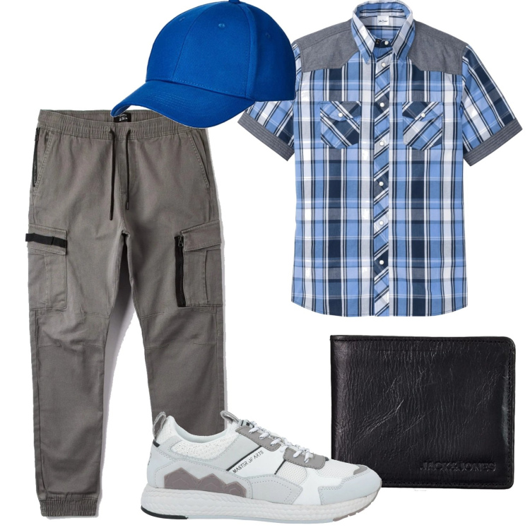 Outfit uomo - Total look #1584882. Stile Casual per Tutti i giorni. Abbinamento con camicie a manica corta, sneakers, pantaloni cargo, portafogli, cappelli.