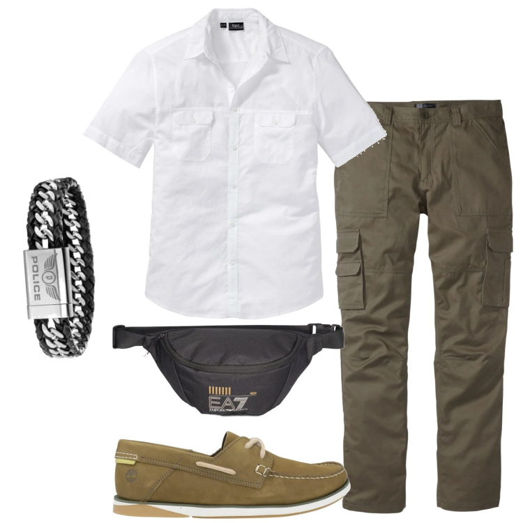 Outfit uomo - Total look #1584901. Stile Casual per Tutti i giorni. Abbinamento con camicie a manica corta, pantaloni cargo, scarpe stringate, braccialetti, borse sportive.